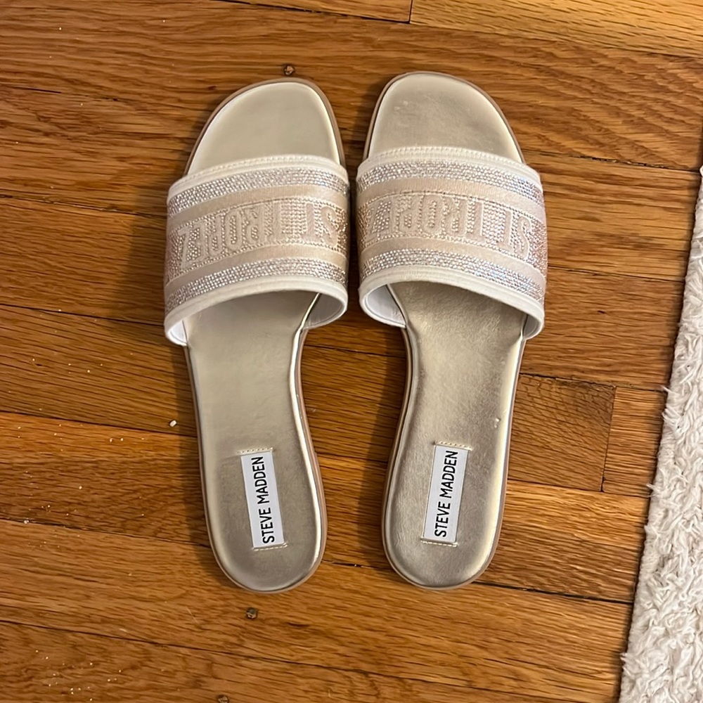 Steve Madden Champagne Beaded Slide Sandals